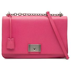 Borsa a tracolla con patta e catena Prada Saffiano Lux Lock Rosa Rosa