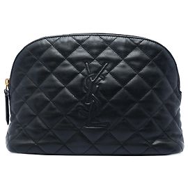 Bolsa de Cosméticos Cassandre Saint Laurent em pele de cordeiro acolchoada preta Preto