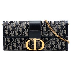Borsa a Pochette Dior Oblique Canvas 30 Montaigne Blu con Catena e Tracolla Blu