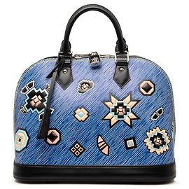 Borsa Satchel Alma PM Louis Vuitton Epi Denim Aztec Blu Blu