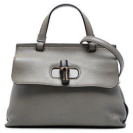 Bolsa Daily Satchel pequena em couro cinza com bambu Gucci Cinza