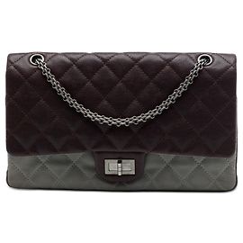 Bolsa de ombro Chanel Reissue 2.55 Double Flap 226 em couro de bezerro caviar bicolor marrom e couro de bezerro iridescente Marrom