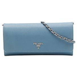 Borsa a tracolla Prada Saffiano Blue con portafoglio e catena Blu