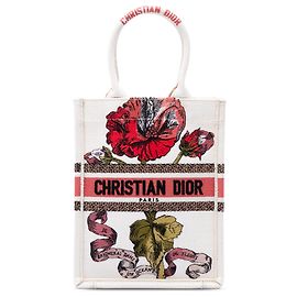 Brown Dior Embroidered Canvas Fleurs Bibliques Vertical Book Tote Brown