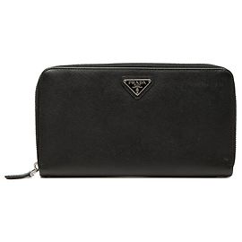 Portafoglio da viaggio lungo Prada Saffiano con chiusura zip, Nero Nero