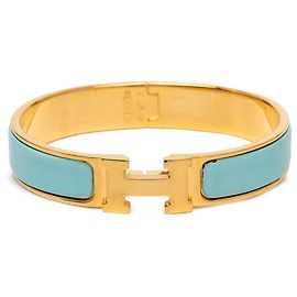 Blue Hermès Narrow Enamel Clic H Bracelet GM Blue