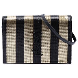 Borsa a tracolla Kate Saint Laurent in tessuto monogramma a righe metalliche oro D'oro