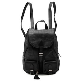 Black Saint Laurent Croc Embossed Leather Festival Backpack Black