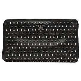 Black Prada Studded Leather Clasp Clutch Black