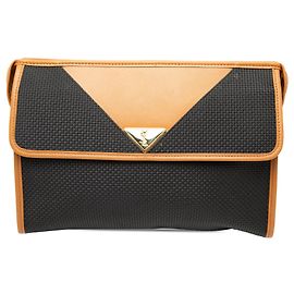 Clutch Saint Laurent em tela revestida com acabamentos em couro preta Preto
