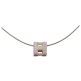 Silver Hermès Palladium Plated Enamel Cage dH Cube Necklace Silvery