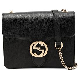 Piccola borsa a tracolla Gucci in pelle di vitello con Interlocking G nero Nero
