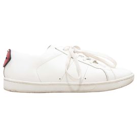 Baskets basses en cuir Saint Laurent White & Multicolor Taille 37 Blanc