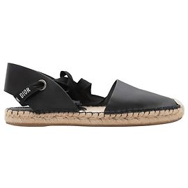 Black Christian Dior Leather Ankle Tie Espadrille Flats Size 40.5 Black
