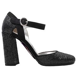 Black Prada Glitter Ankle Strap Heels Size 37.5 Black