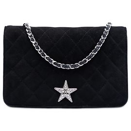 Borsa a tracolla Chanel Cocostellar Wallet on Chain in camoscio matelassé nero Nero
