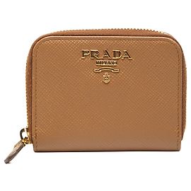 Porta-moedas com fecho Prada Saffiano Brown Marrom