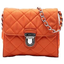 Bolsa Tiracolo com Corrente Prada Impuntu Tessuto Laranja Laranja