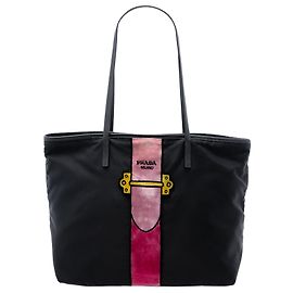 Tote Black Prada Tessuto Velluto Ricamo Trompe l oeil Noir