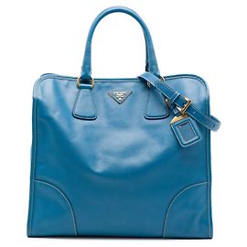 Borsa Shopping Tote Satchel Prada Saffiano Lux Blu Blu