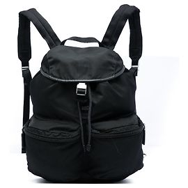 Black Prada Saffiano Trimmed Tessuto Backpack Black
