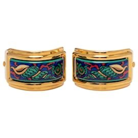 Gold Hermès Gold Plated Enamel Cloisonne Clip On Earrings Golden
