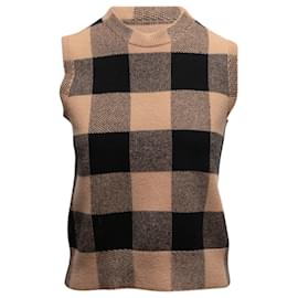 Top de punto sin mangas de cuadros Gingham Christian Dior Tan & Black Talla US S Camello