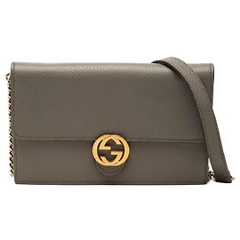 Carteira de corrente Gucci Dollar em couro de bezerro castanha com G entrelaçados Marrom