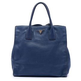 Borsa Tote Satchel aperta convertibile Prada Vitello Daino blu Blu