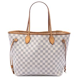 Sac Cabas Louis Vuitton Neverfull MM Damier Azur Blanc Blanc