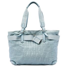 Borsa Tote Fendi Zucca in nylon blu Zip Code Blu