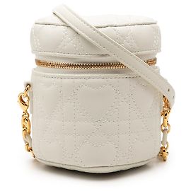 Estojo de Maquilhagem DiorAmour em micro pele de cordeiro Cannage branco com alça de corrente Branco