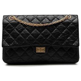 Bolsa de ombro Chanel Reissue 2.55 Double Flap 226 em couro de bezerro matelassé preto Preto