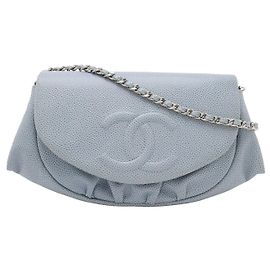 Borsa a tracolla Chanel CC Caviar Half Moon Wallet on Chain Blu Blu