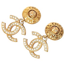 Orecchini a clip Chanel Gold Plated CC Strass Drop D'oro