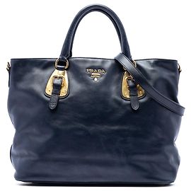 Bolsa Shopping Tote Satchel Prada em couro de bezerro macio azul, aberta e conversível Azul