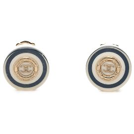 Gold Chanel CC Gold Plated Resin Button Clip On Earrings Golden