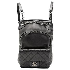 Black Chanel Small CC Calfskin Drawstring Flap Backpack Black