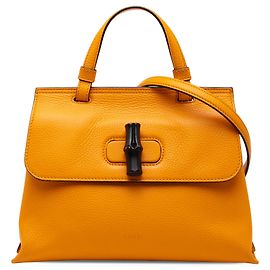 Bolsa Satchel Daily Gucci Small em couro laranja com bambu Laranja
