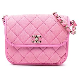 Bolsa Tiracolo Chanel Small CC Quilted Denim Messenger Flap Rosa Rosa