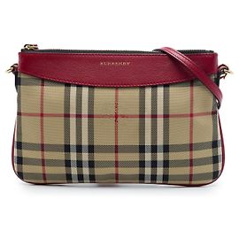 Borsa a tracolla Burberry Peyton in nylon beige Haymarket Check Beige
