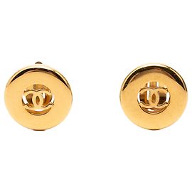Boucles d'oreilles clips rondes Chanel CC plaquées or Doré