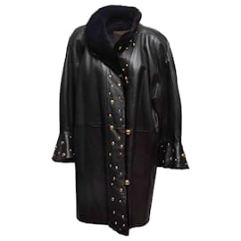 Manteau Vintage Yves Saint Laurent des années 80 en Cuir et Fourrure Noir Taille US M Noir