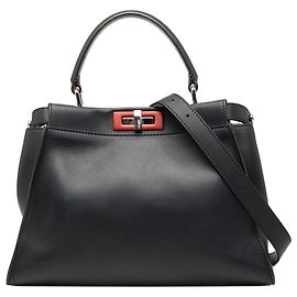 Sac Satchel Peekaboo Iconic Medium en cuir bleu Fendi Bleu