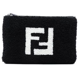 Pochette Clutch Fendi FF en shearling noire Noir