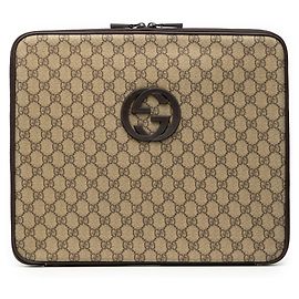 Brown Gucci GG Supreme Laptop Case Clutch Bag Brown