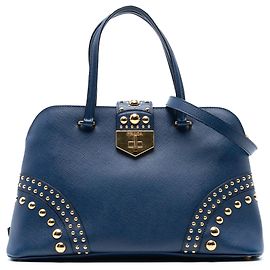Bolsa Promenade Prada em couro Saffiano azul com tachas Azul