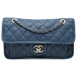 Borsa a tracolla Chanel Medium Caviar French Riviera Flap Blu Blu