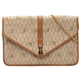 Brown Dior Honeycomb Coated Canvas Chain Crossbody Brown