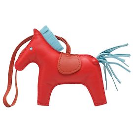 Pingente de Bolsa Hermès Grigri Rodeo MM em couro de cordeiro Milo vermelho Vermelho